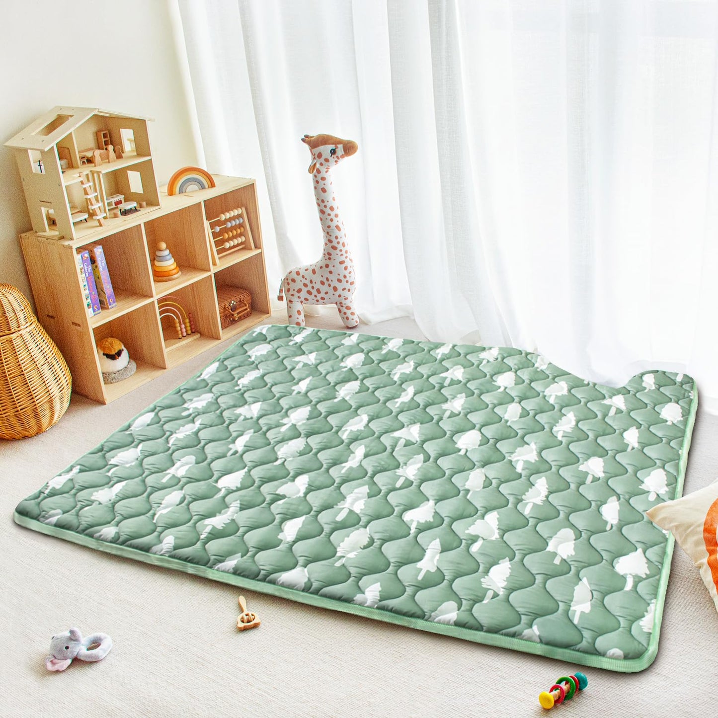 Beavtaens Baby Play Mats for Floor, 71”x59” Upgraded Thickness & Larger Super Soft Playmat for Babies and Toddlers, Foldable Washable, Upgrade Anti-Slip Crawling Mat for Playpen(Trees)
