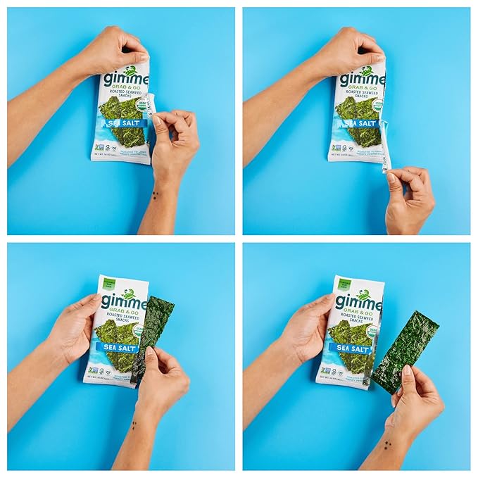 Gimme Seaweed Grab & Go - Sea Salt - 5 Count - Organic Roasted Seaweed Sheets - Keto Vegan Gluten Free - Great Source of Iodine & Omega 3’s - Healthy On-The-Go Snack for Kids Adults (Pack of 4)