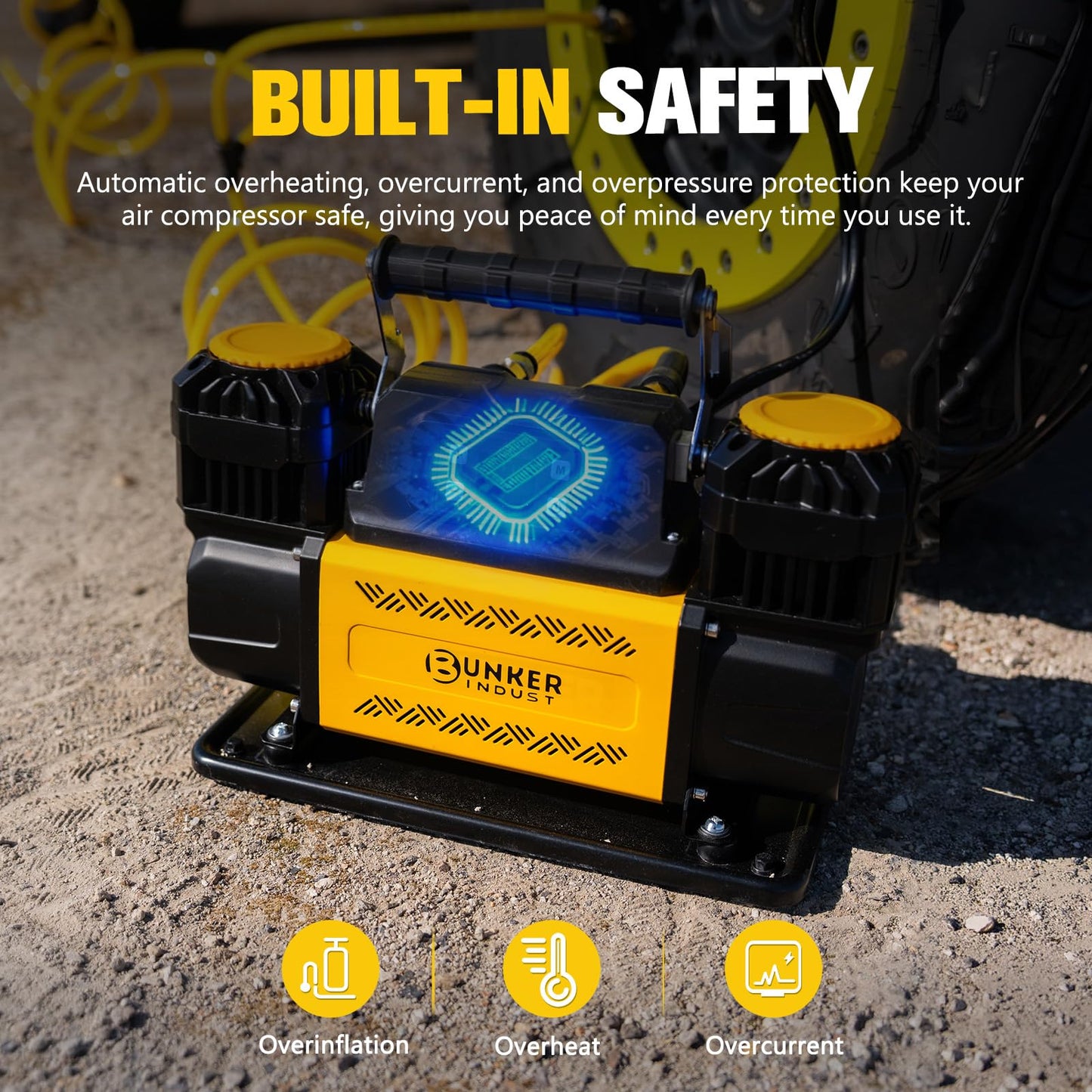 BUNKER INDUST 12V Air Compressor, Portable Inflator 12.3 CFM 150PSI Dual Tire Air Pump with LCD Control Panel Anderson-Style Plug for Off-Road 4x4 Vehicle, SUV, Truck