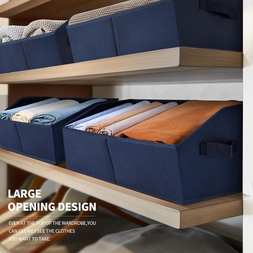 Homsorout Decorative Storage Baskets - Trapezoid Closet Bins with Handles, 10 Pack, Navy Blue