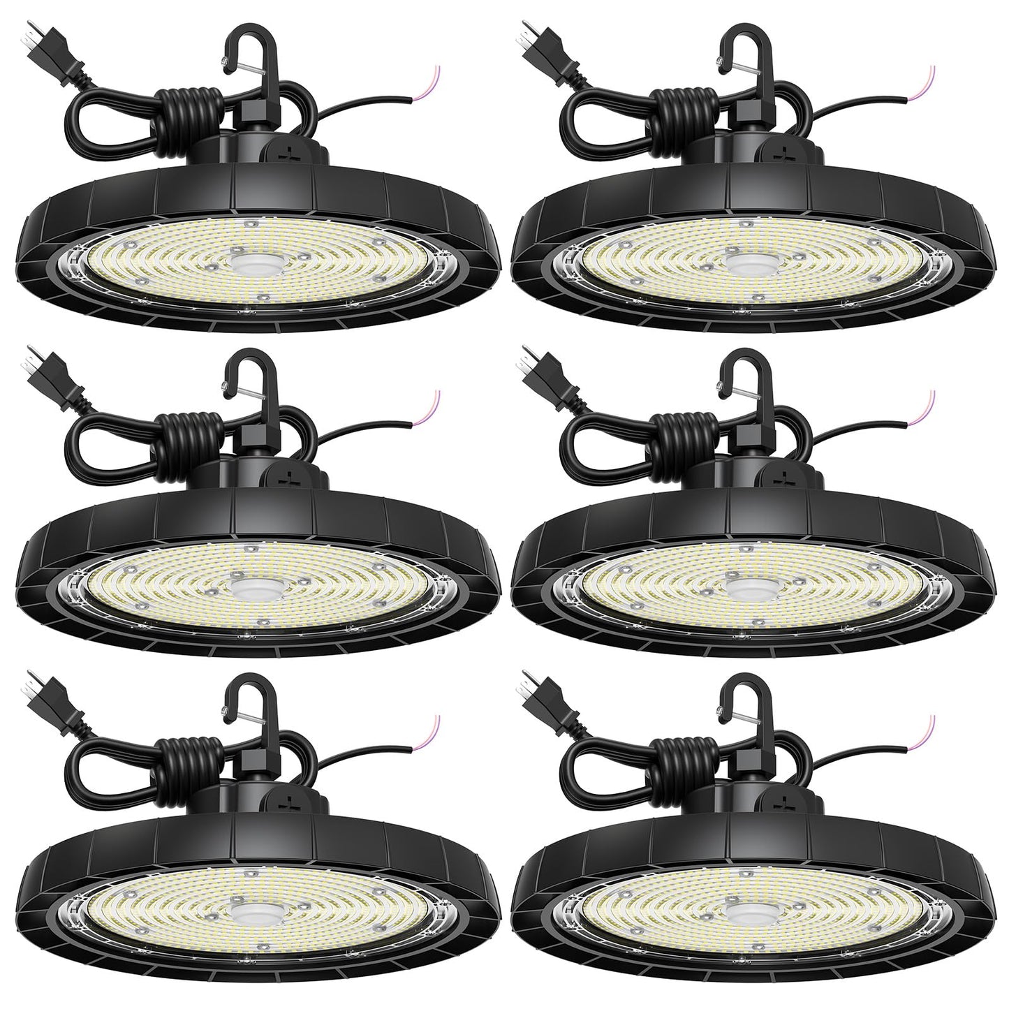 Probapro 200W UFO LED High Bay Lights - High Bay LED Shop Light 0-10V Dimmable, AC100-277V, 6500K Daylight, 26,000LM, 5Ft Cable, Plug and Play Commercial Lighting for Warehouse Factory Barn (6 Pack)