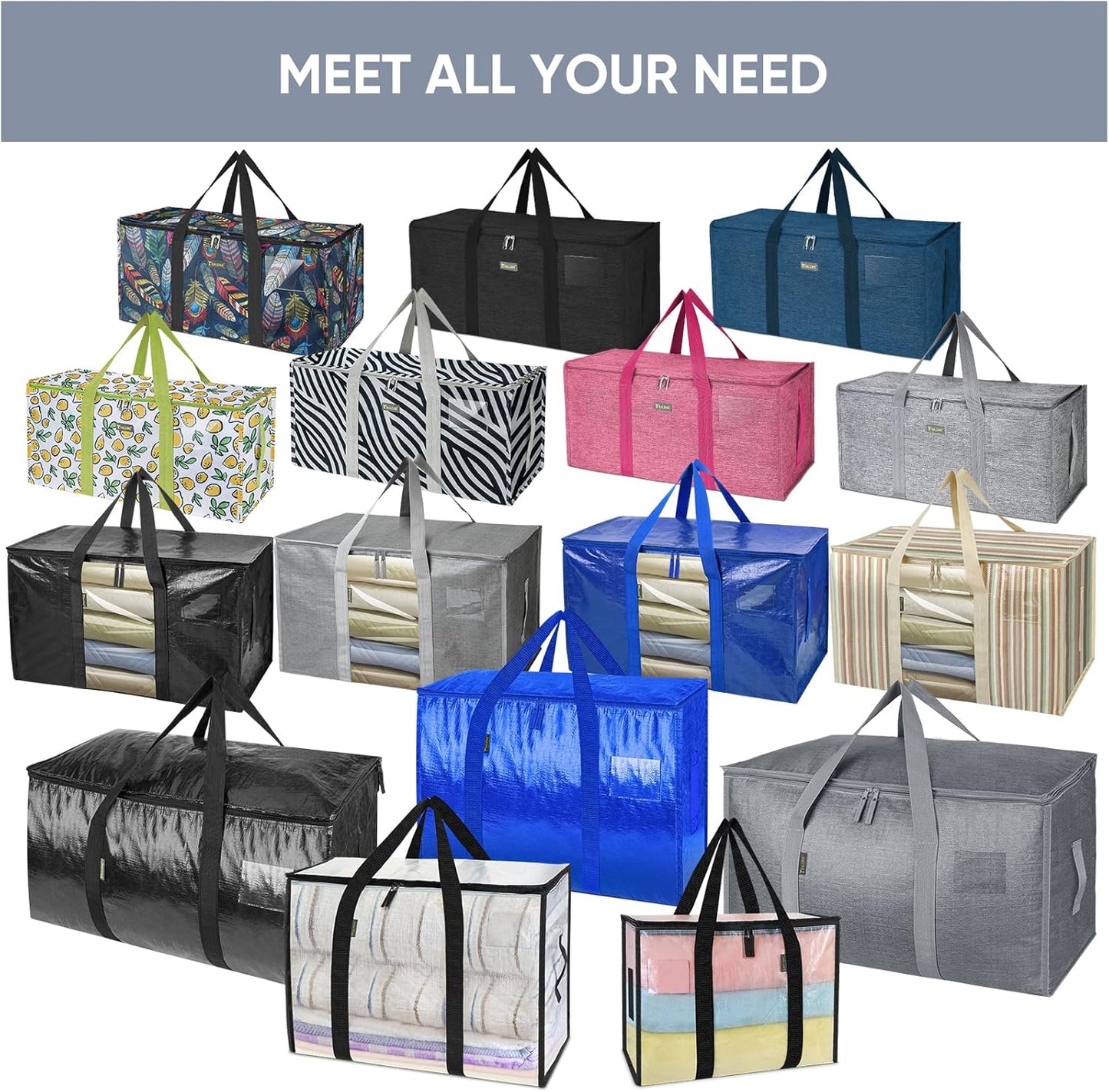 BALEINE 6-Pack Oversized Moving Bags - Heavy-Duty Storage Totes with Reinforced Handles | Gray w/Window