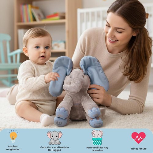Dimple Kyle Peek-A-Boo Elephant Toy - Interactive Singing Plush with Moving Ears for Babies & Toddlers