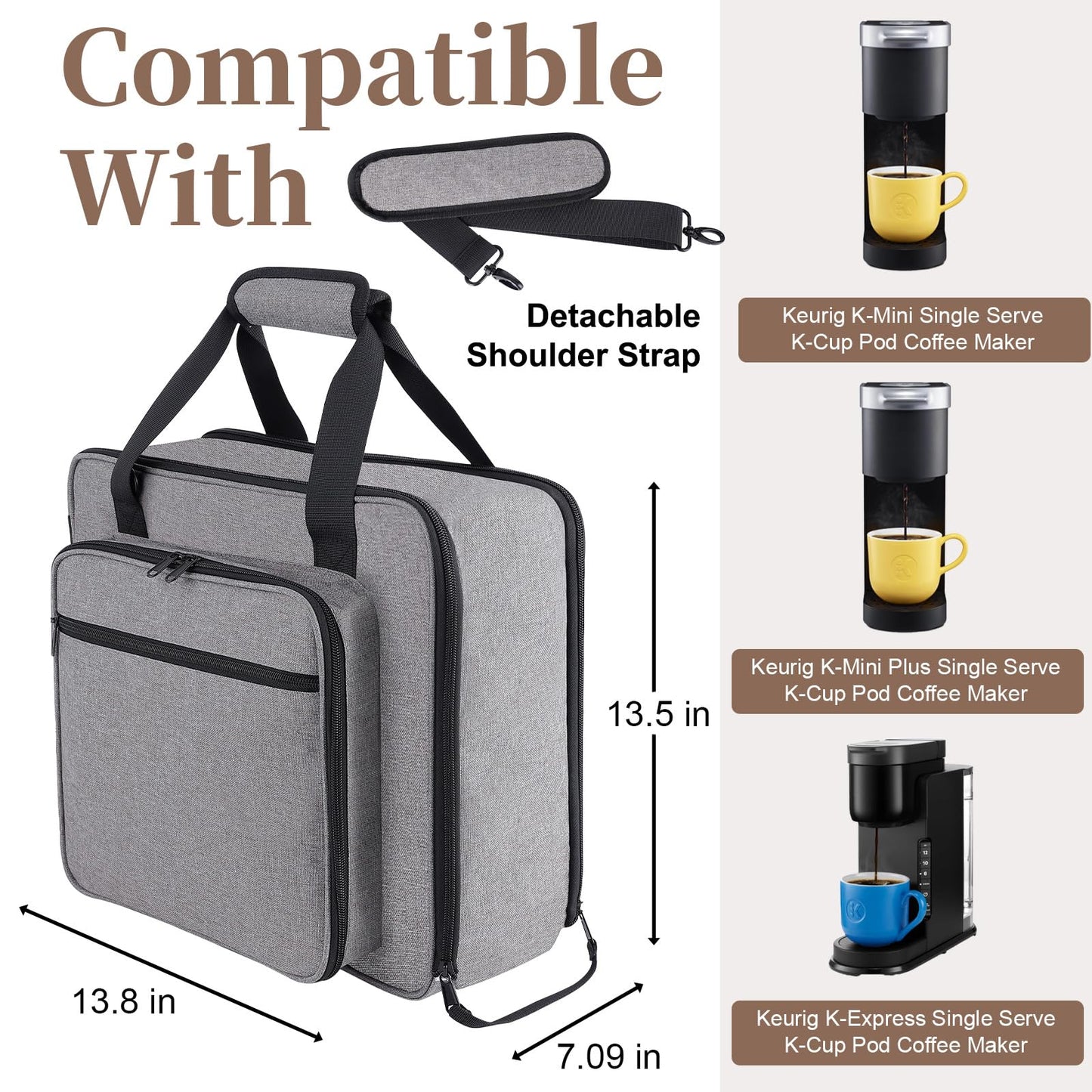Anitor Portable Carrying Coffee Maker Travel Bag Match for Keurig K-Mini/K-Mini Plus/K-Express, Single Serve Coffee Machine Travel Bag with Padded Shoulder Straps Includes Multiple Storage Bags, Black