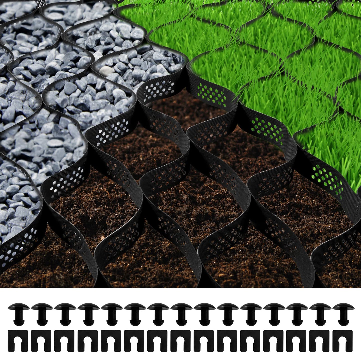 VEVOR Ground Grid 25 ft x 9.5 ft, 1885 lbs per Sq Ft Load Geo Grid, 3" Depth Permeable Stabilization System for DIY Patio, Walkway, Shed Base, Light Vehicle Driveway, Parking Lot, Grass, and Gravel