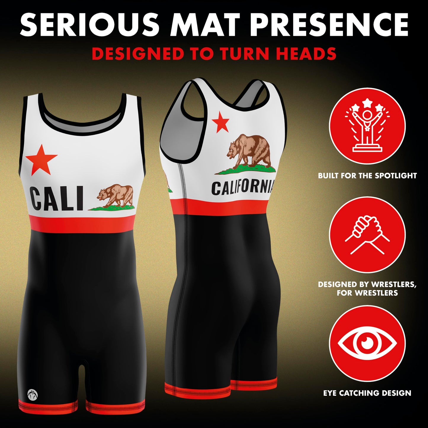 CALI Bear Wrestling Singlet-Black-Red-XS