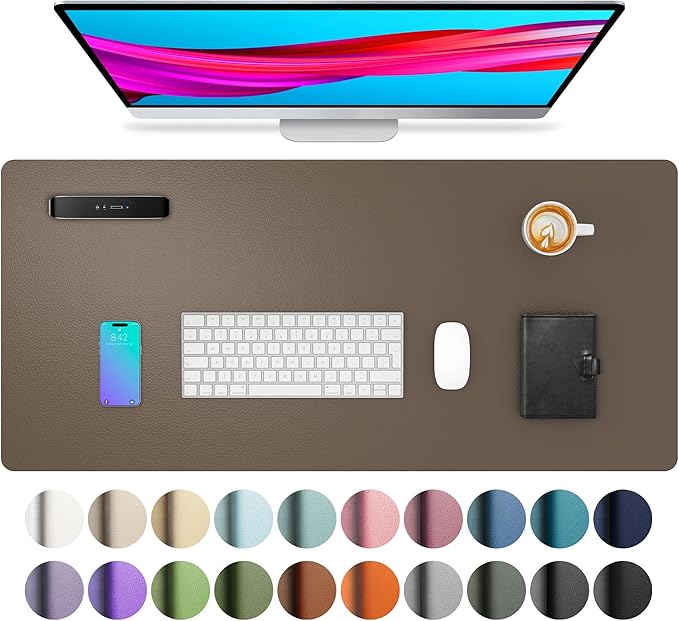 Aothia Leather Desk Pad Protector, Mouse Pad, Office Desk Mat, Non-Slip PU Leather Desk Blotter, Laptop Desk Pad, Waterproof Desk Writing Pad for Office and Home (Coffee, 36" x 17")