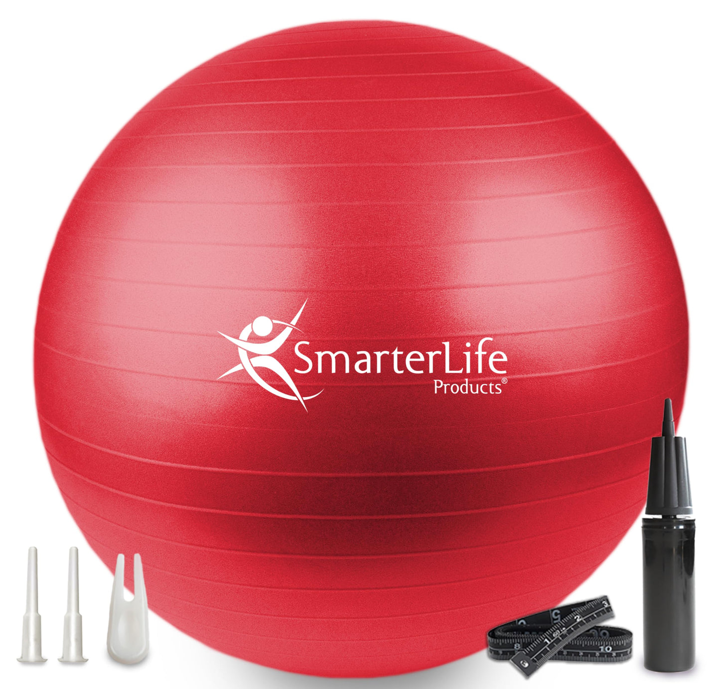 SmarterLife Exercise Ball, Yoga Ball for Fitness, Balance, Stability, or Pregnancy, Gym Ball for Core Workout, Physical Therapy, Yoga Ball Chair for Office, Anti-Slip Anti-Burst (45 cm, Red)
