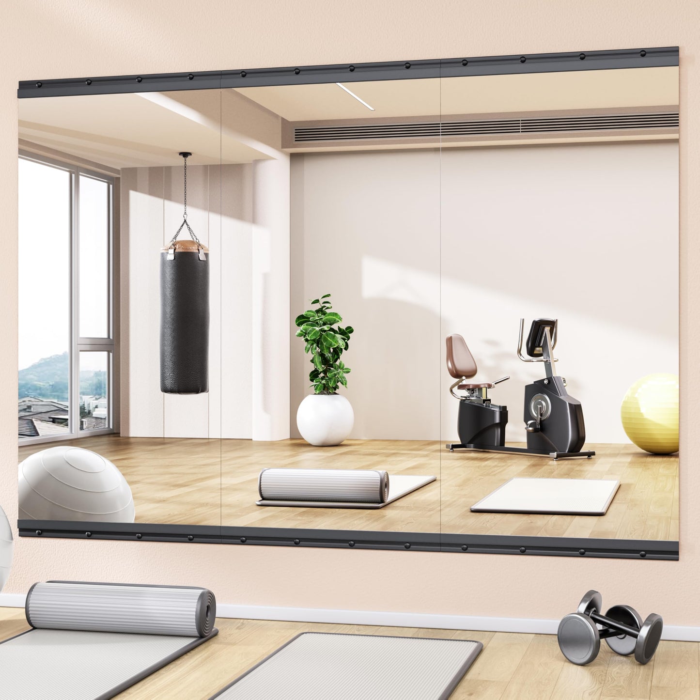 Hasipu Home Gym Mirror, 3 PCS 48x24 Inch Frameless Tempered Glass Workout Mirrors Full Body Mirror for Wall Mount Ideal for Yoga Workout Bedroom Dance Studio Garage