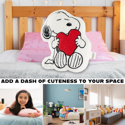 Get Trend Peanuts Snoopy Plush Cushion Pillow, Soft Plush Throw Pillow Cute Fluffy Cushion Bedroom Decor Cuddle Plushies, Gifts for Girls, Teens, Women (White Snoopy, L13.6 x W9.8)
