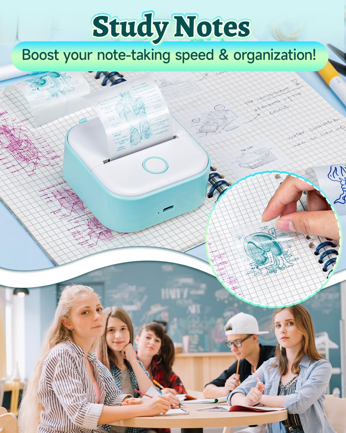Memoqueen T02 Phomemo Mini Sticker Printer - APP AI Drawing Bluetooth Thermal Printer Sticker Maker Machine for DIY