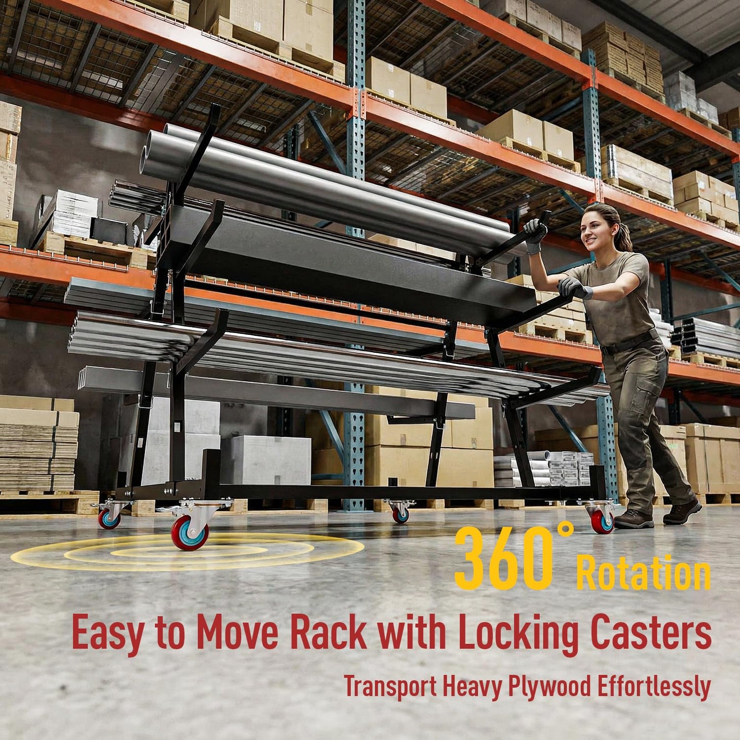 NUWJBYE 3-Tier Heavy Duty Lumber Storage Rack, 1000 lbs Capacity, Adjustable Steel Pipe Rack, Horizontal Storage Organizer for Garage, Workshop, Shed, Basement