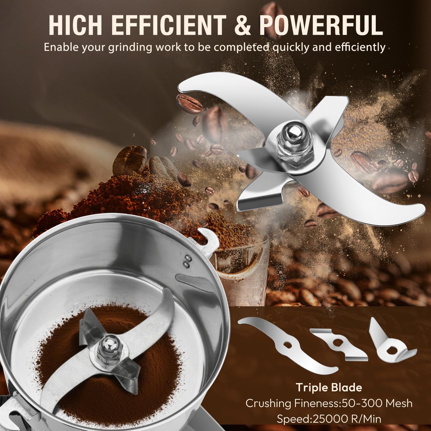 Kymucolvin Electric Grain Mill Grinder-800g 110V 3000W Performance Grain Mill,Suitable for Kitchen, Household,Commercial Use of Crushing Dry Grains,Spices,Herbs,Coffee,Corn,Pepper Grinder.(800g)