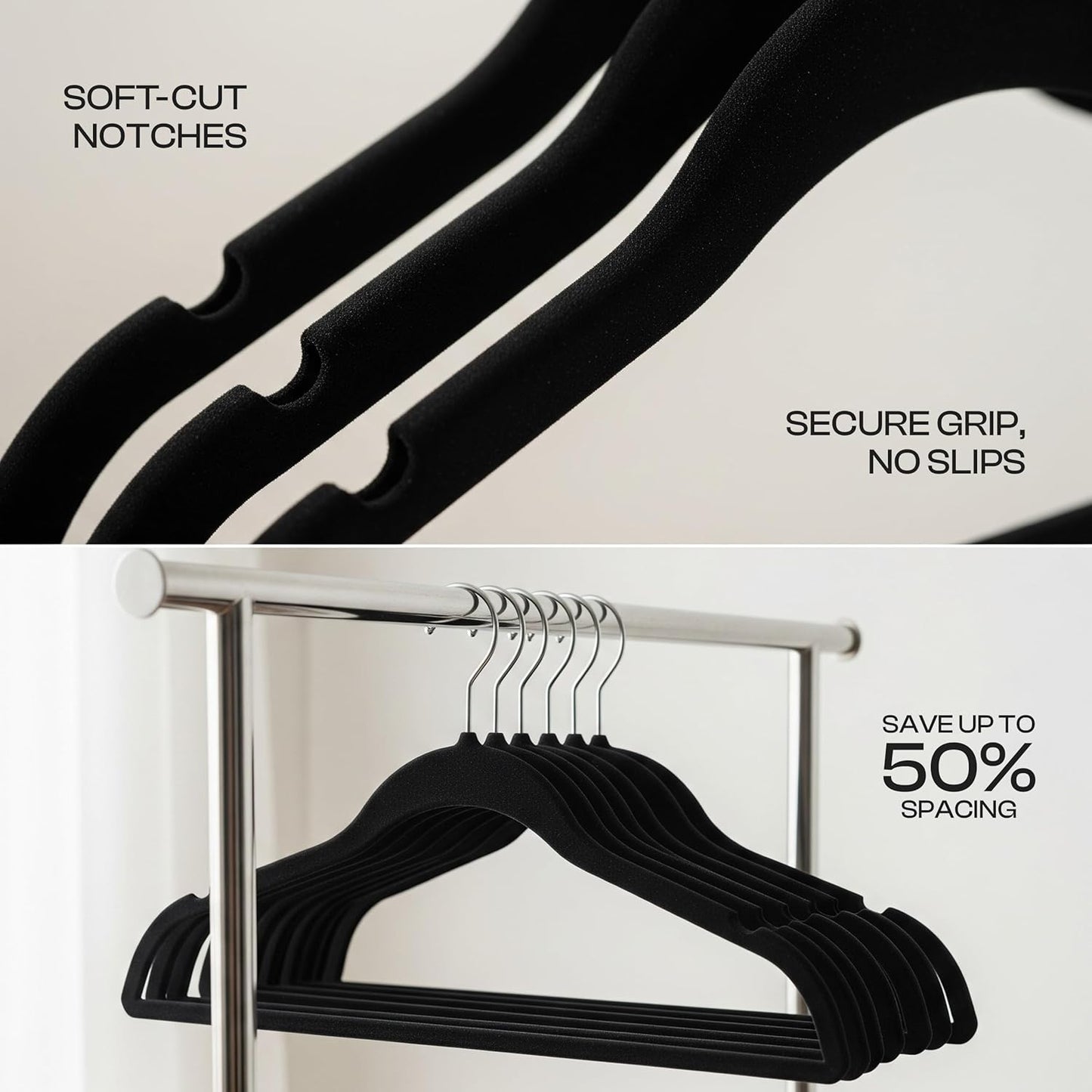Utopia Home Velvet Hangers - Luxury Non-Slip Slim Coat & Pant Hangers, 50 Pack, Black with 360° Swivel Hook