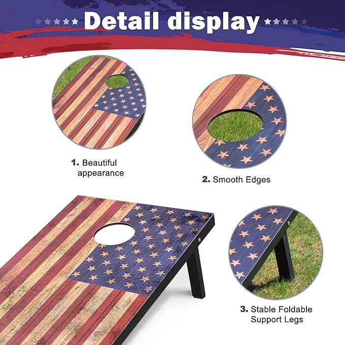 Cornhole Board Set for Adults - 4x2ft, Corn Hole Game with Scoreboard, Outdoor Yard & Lawn Games, Heavy-Duty Wood Construction, Includes 8 Durable Bean Bags, Family Sports