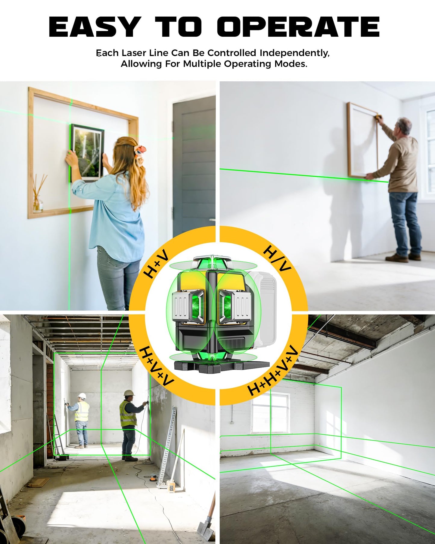 DIYtoolifz Laser Level Compatible with DeWalt 20V Battery, 4D 4x360° Self Leveling, 4 Way Green 16-Line Lazer Leveler Tool for Construction Project, Floor Tile, Home Renovation, Indoor Use, Tool Only