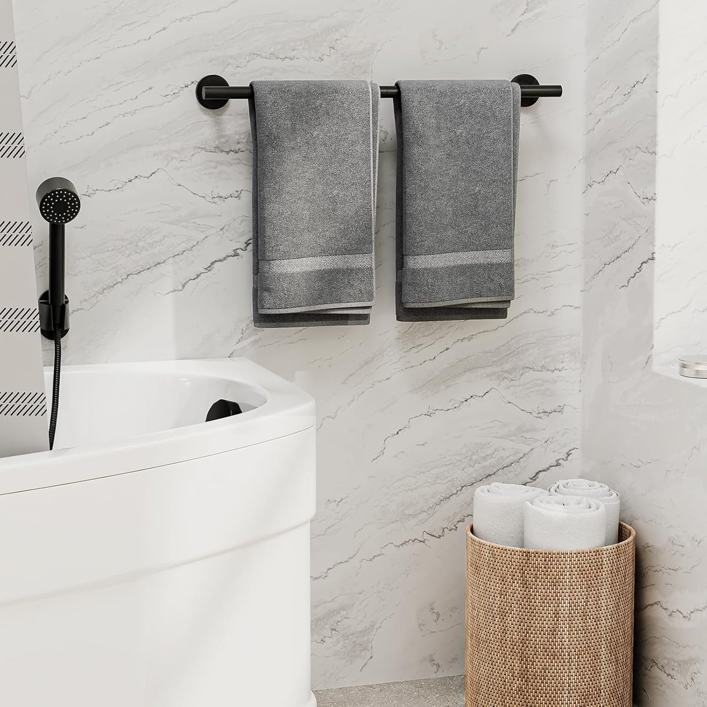 Skiennix Matte Black Towel Bar - 24 Inch Wall-Mounted Towel Holder | Durable SUS304 Stainless Steel