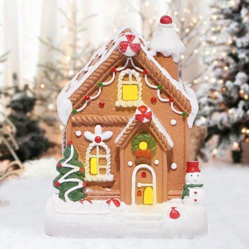 Hodao Gingerbread House Decoration | Handmade Polyresin Xmas Figurine for Winter Decor (Brown)