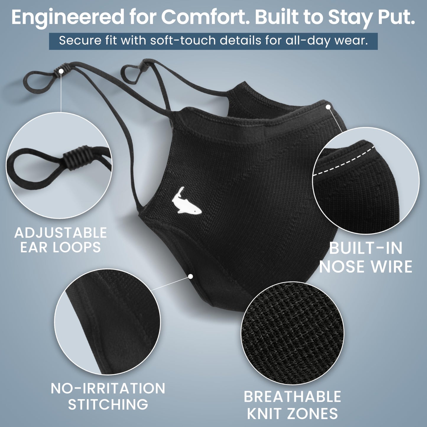 INHERENT Premium Traveler's Face Mask with Anti-Odor SILVERbac | Reusable, Adjustable, Comfortable (Black) (Large)