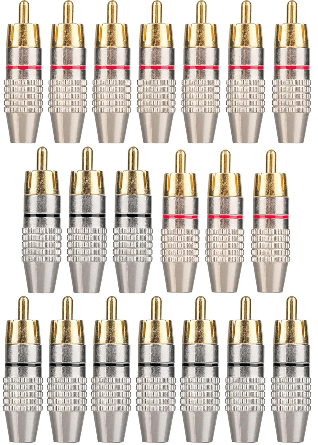 Elechood 20Pack RCA Male Plug Solder, Gold Audio Video Cable Adapter Connector for Speaker Wire Wall Plate Home Theater