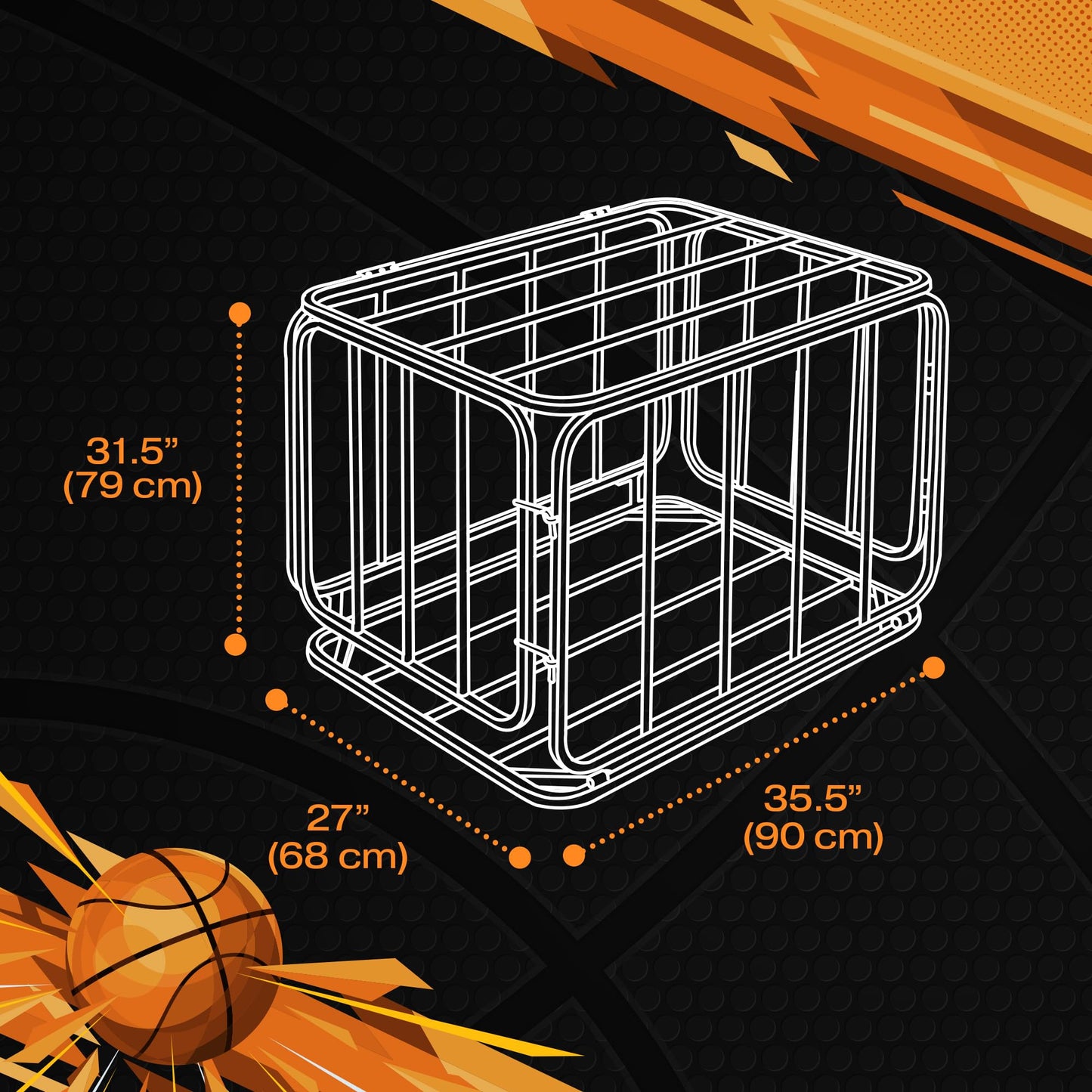 Houseables Ball Cart, Ball Storage, Basketball Cart, Basketball Storage Bin, Sports Equipment Organizer, Holder Cage with Wheels, Volleyball, Gym, Recess, Soccer, Playground, PE, Large Metal Basket