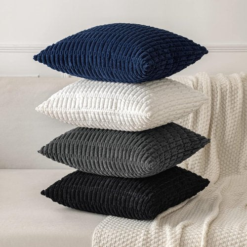MIULEE Corduroy Decorative Throw Pillow Covers - Soft Boho Striped Design | 20x20 Inch Dark Blue for Modern Farmhouse Decor