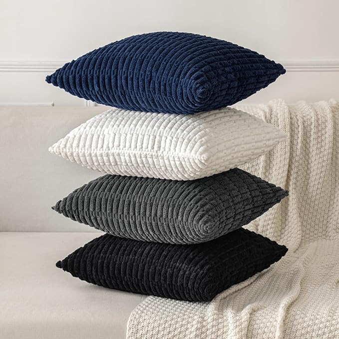 MIULEE Pack of 2 Corduroy Decorative Throw Pillow Covers 24x24 Inch Soft Boho Striped Pillow Covers Modern Farmhouse Home Decor for Sofa Living Room Couch Bed Dark Grey