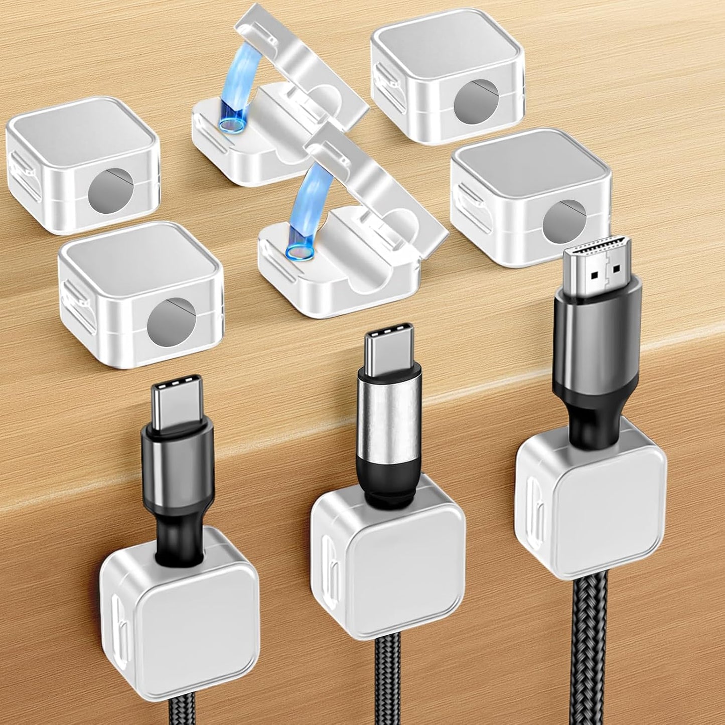 SDICSN 9 Pack [1S Magnetic Cable Clips Lock] Cord Organizer Spring Cable Holder Clips Cord Holder for Under Desk