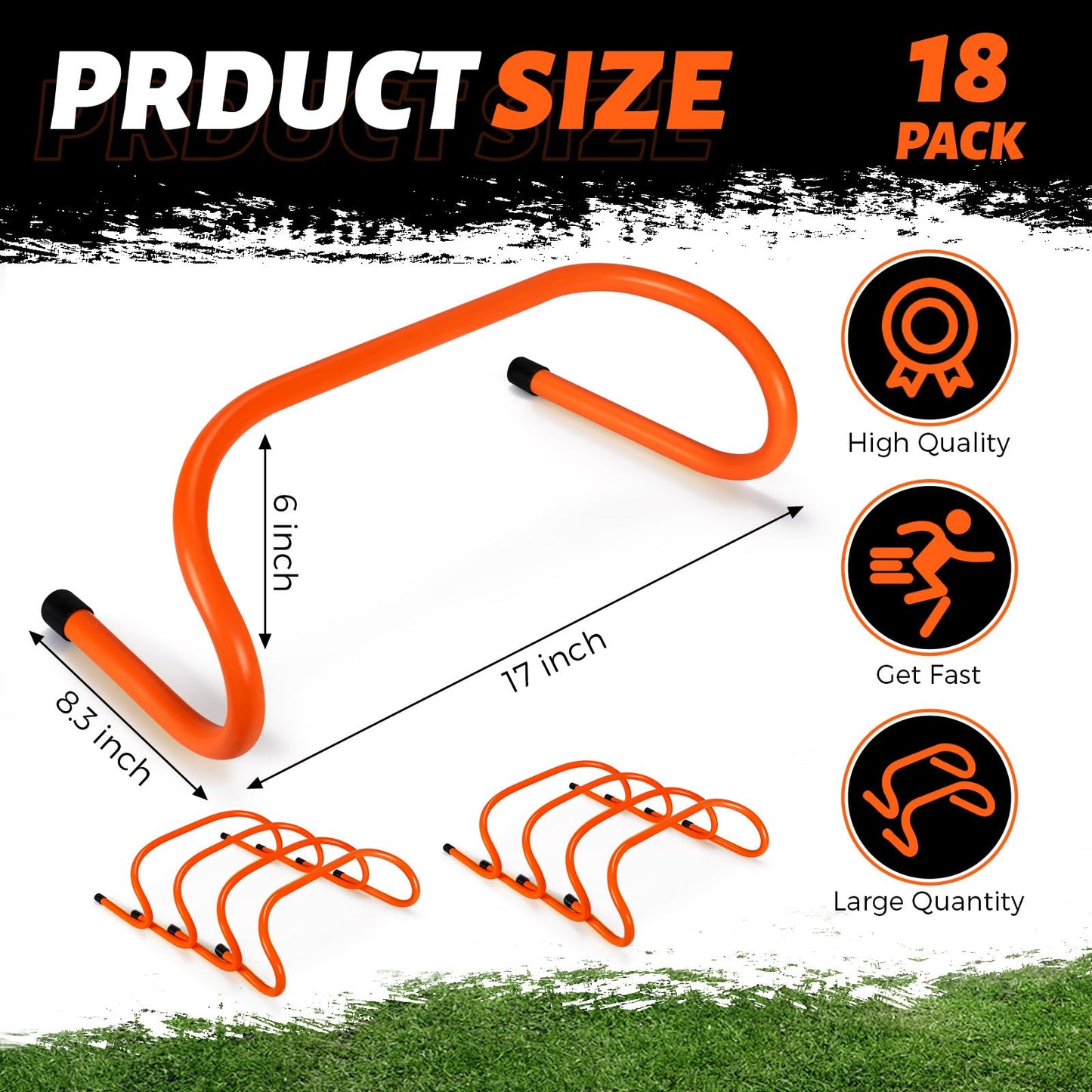 Wettarn 18 Pcs 6" Speed Training Hurdles Durable Agility Training Hurdle Agility Plyometric and All Purpose Equipment for Athletes, Soccer, Basketball(Orange)
