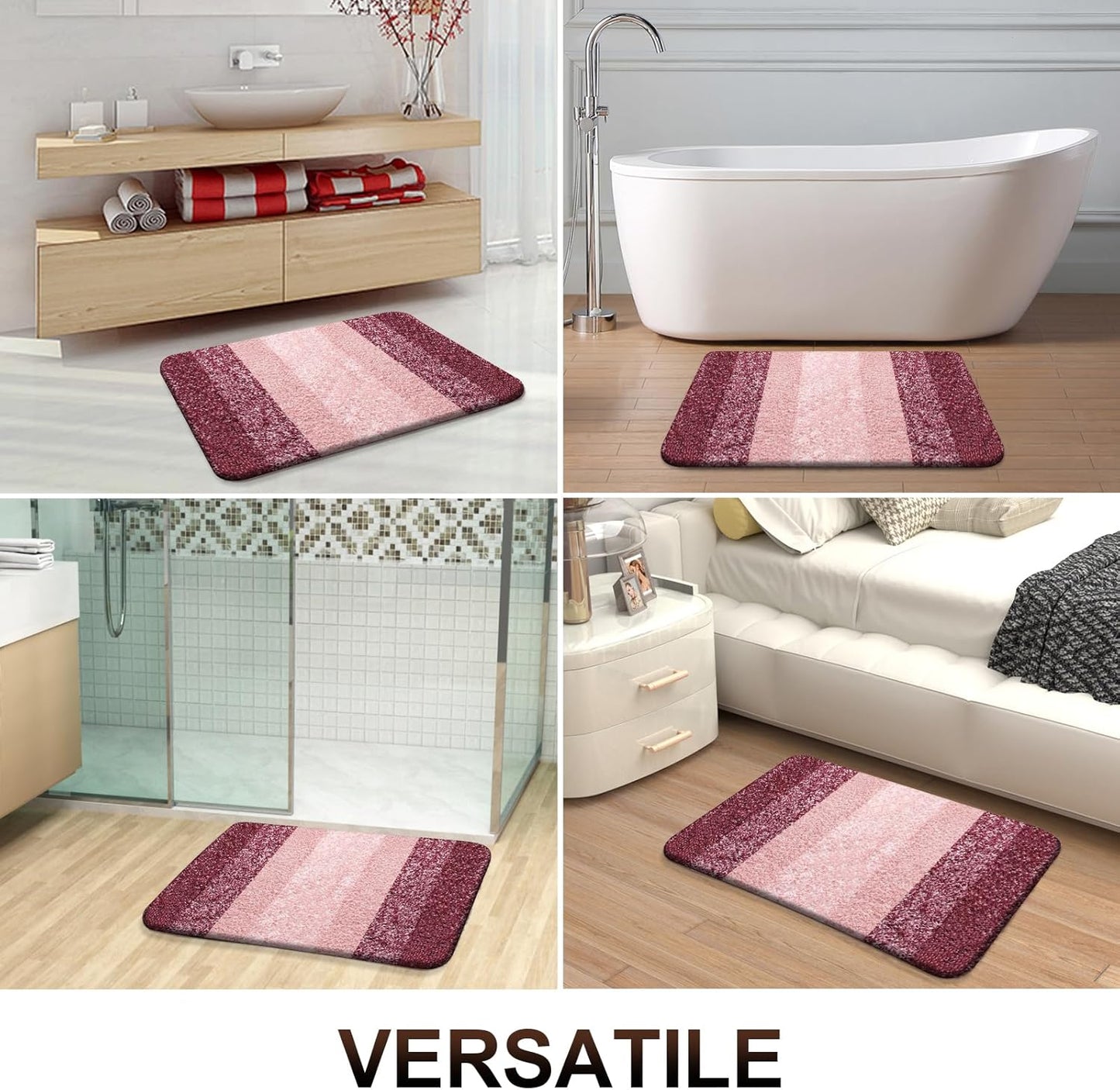 OLANLY Large Bath Rugs - Extra Soft Microfiber Mat 54x24 | Quick Dry & Machine Washable - Red
