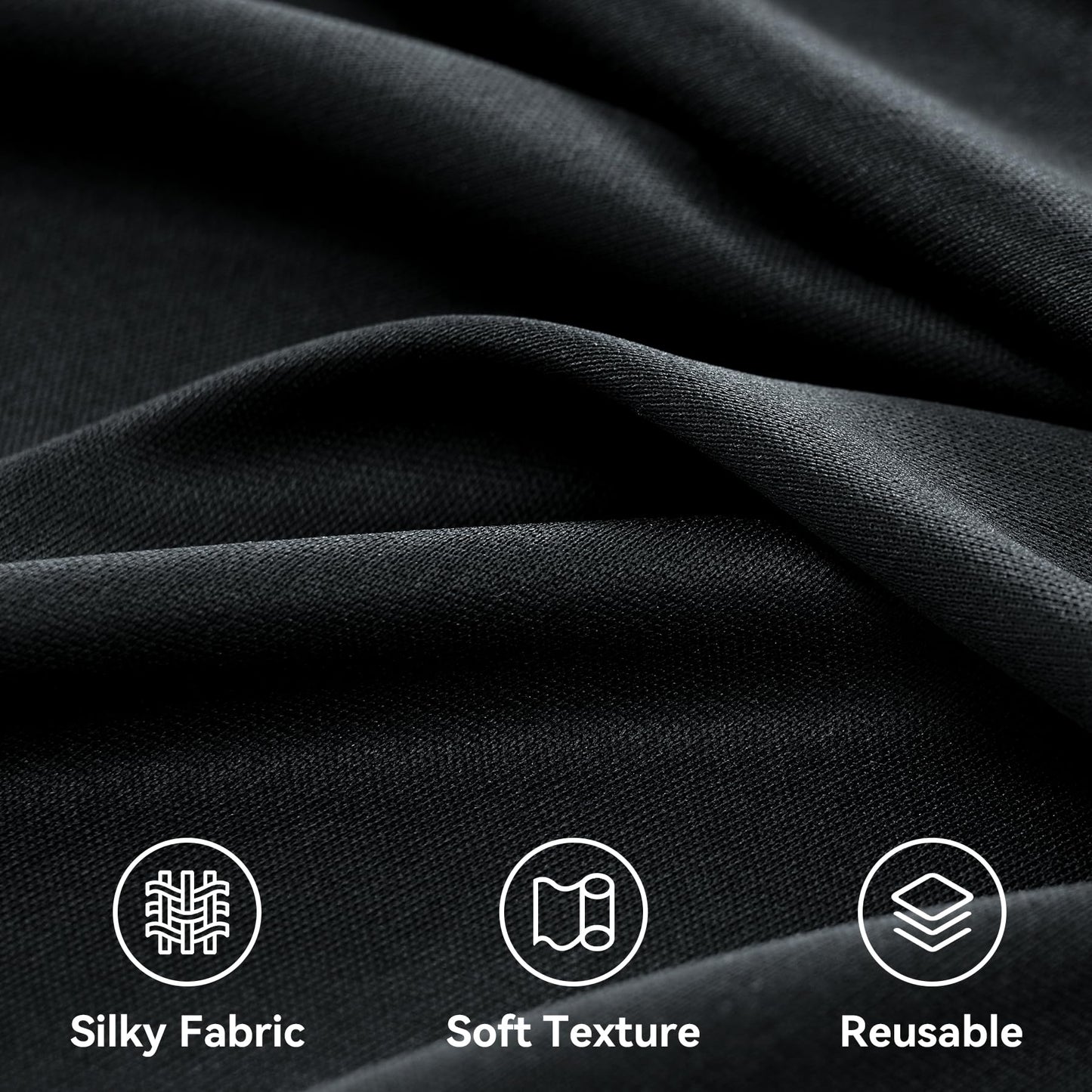 10 Panels 5x12ft Wrinkle Free Black Backdrop Curtains for Parties, Polyester Photo Backdrop Drapes 12 ft Long Back Drop Cloth for Wedding Birthday Photography Background, 50ftx12ft