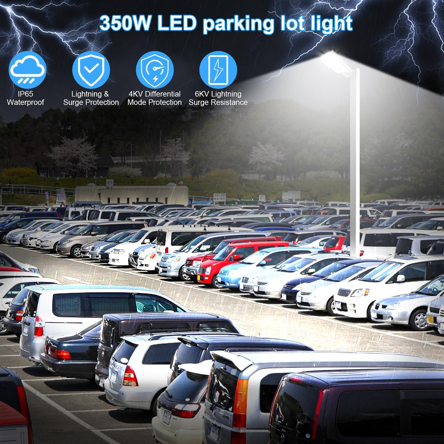 BIRITALO LED Parking Lot Light Commericial 350W 52500LM Bright Arm Dusk to Dawn LED Flood Lights Wall Mount Outdoor 5000K 100-277V IP65 Waterproof Shoebox Street Lighting for Park,Stadium,Barn 3 Pack