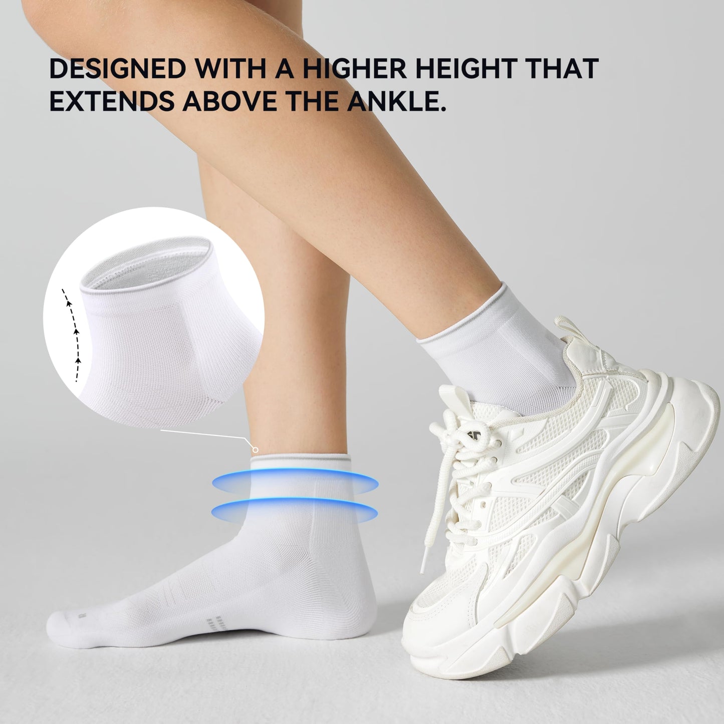 CS CELERSPORT 5 Pairs Ankle Compression Socks for Men and Women Running Athletic Socks, White (5 Pairs), Large/X-Large