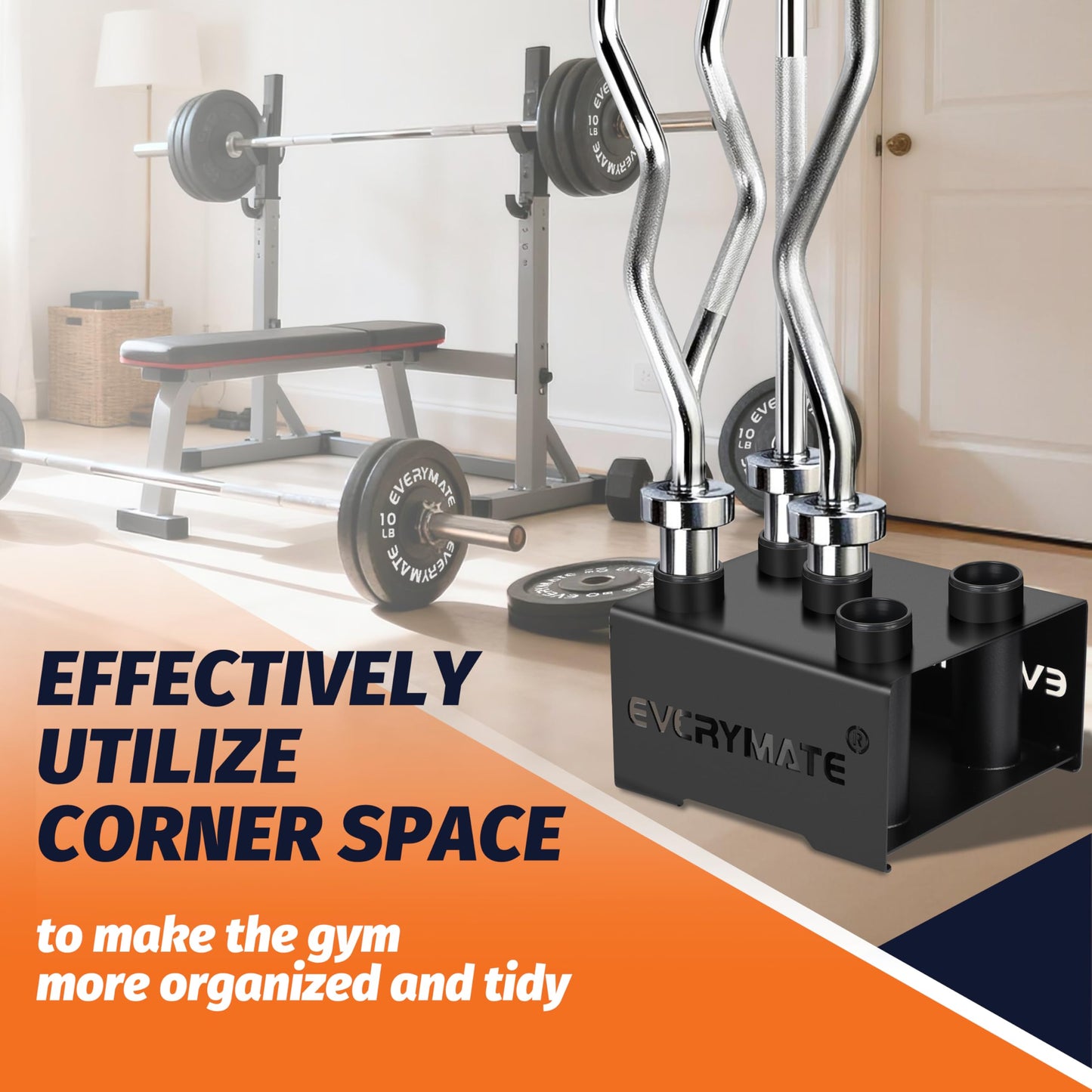 EVERYMATE 5 Barbell Holder, Vertical Olympic Bar Rack, Gym Vertical Storage Fits 2-Inch Barbells,Home Garage Gym Organize