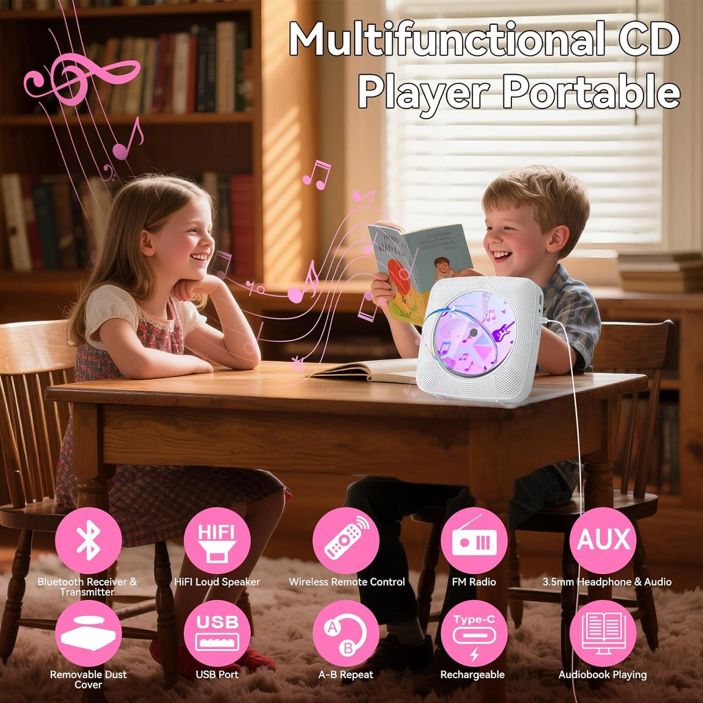 Kegaudio CD Player with Speakers CD Players for Home: Desktop Wall CD Player Bluetooth Portable with Dust Cover LCD