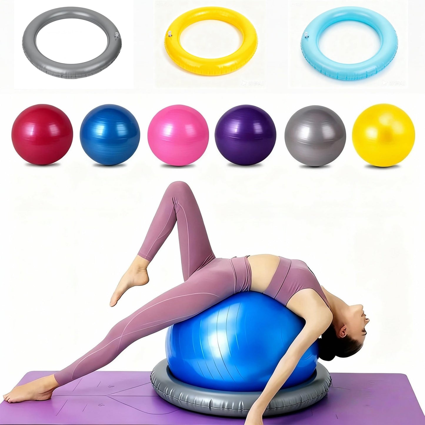 IRUZJZC Yoga Ball stabilizer Base with Anti Slip Ring - Used for Home Gyms and Offices, PVC Fitness Ball Holder with Anti Slip Stability and Enhanced Safety (Light Gray)