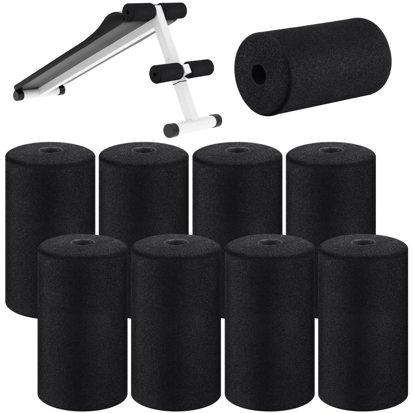 Deekin 8 Pieces Foam Foot Pads Rollers Set High Density Foam Roller for Gym Exercise Machines Equipment Replacements Exercise Massage Muscle Recovery, 6.3" x 3.4" OD x 0.87" ID