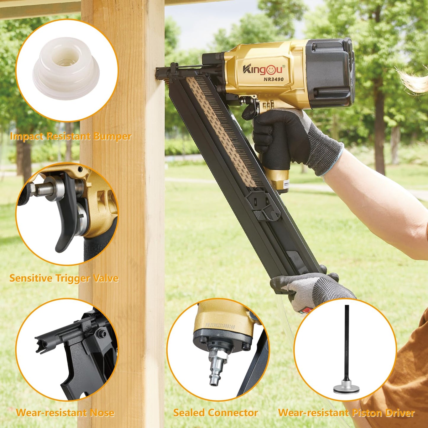 KingOu NR3490 34 Degree 3-1/2" Clipped Head Framing Nailer Aluminum Magazine With 200 nails