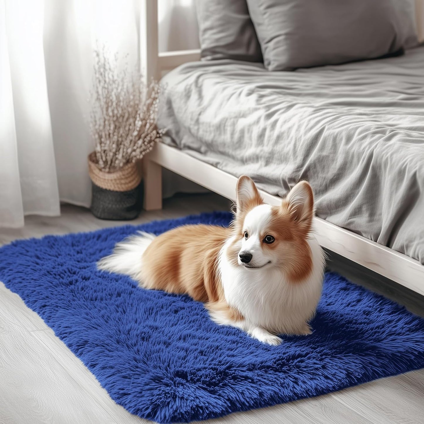 OLANLY Small Bedside Rug - Soft, Machine Washable Shaggy Carpet for Bedroom & Nursery | Navy Blue