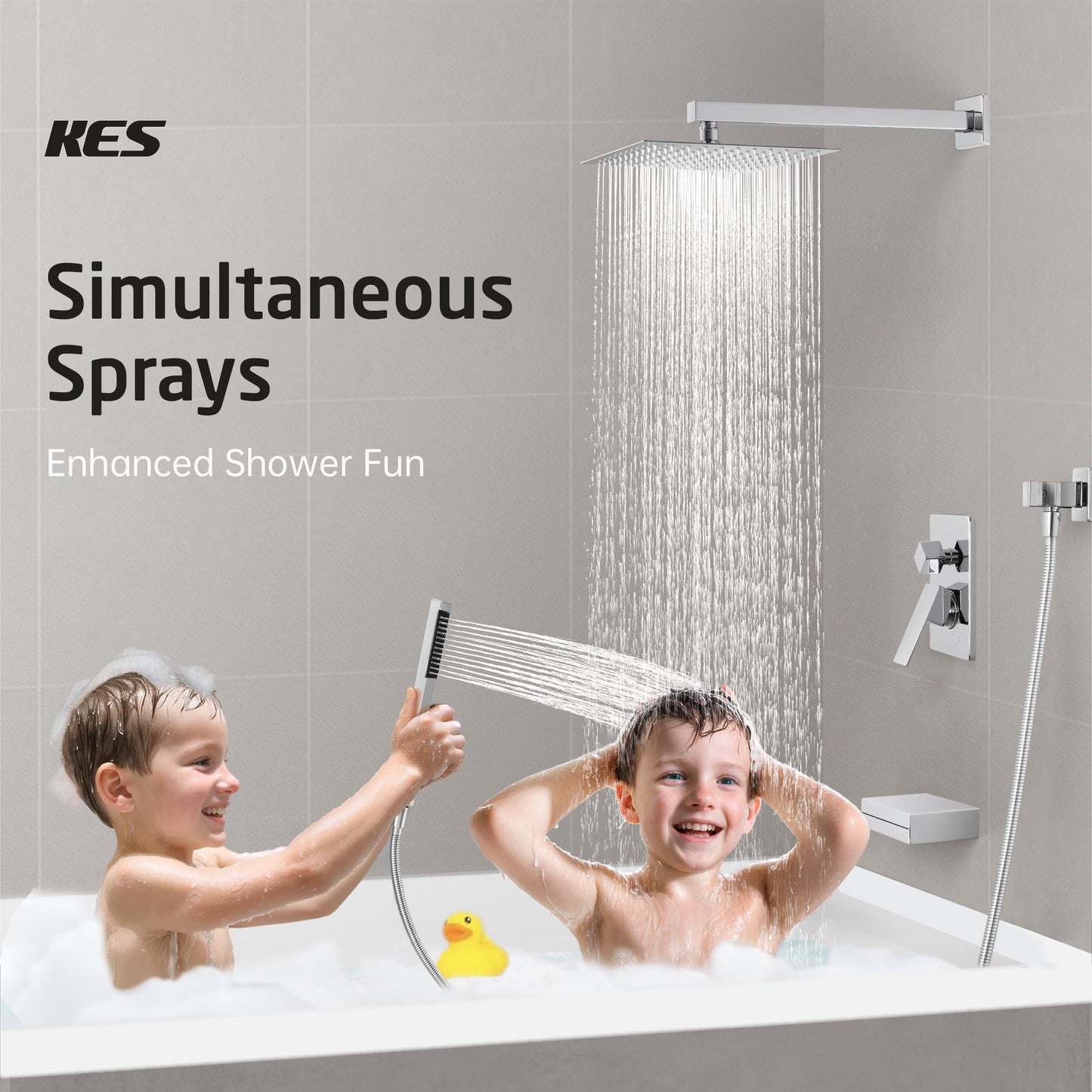 KES Chrome Shower System with Tub Spout Bath Shower Faucet Set 10 Inch Rain Shower with Handheld Spray Pressure Balance, XB6305F18-CH
