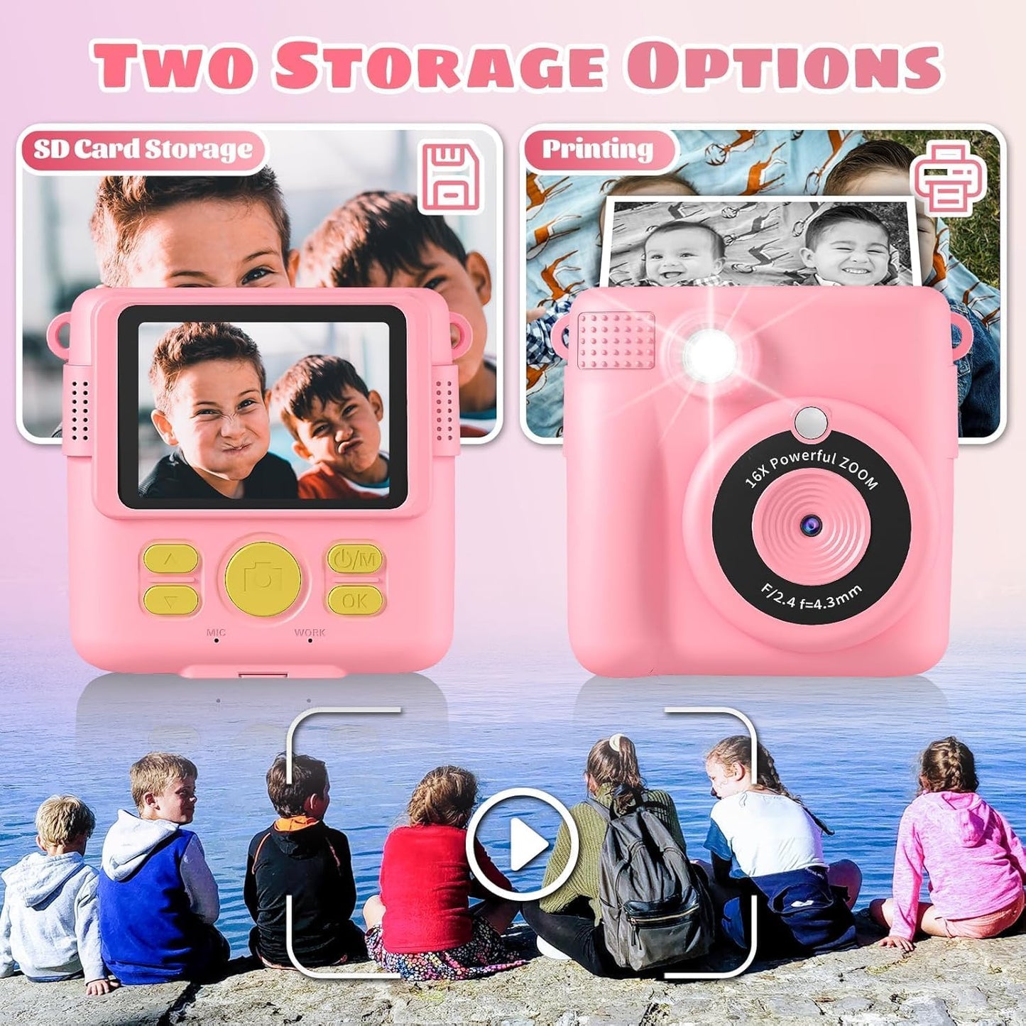WEEFUN 16X 32G 2.4Screen 4 5 6 7 8 9 10 Kids Camera Instant Print, Safe Toddler Camera, HD Digital Cameras Digital Zoom