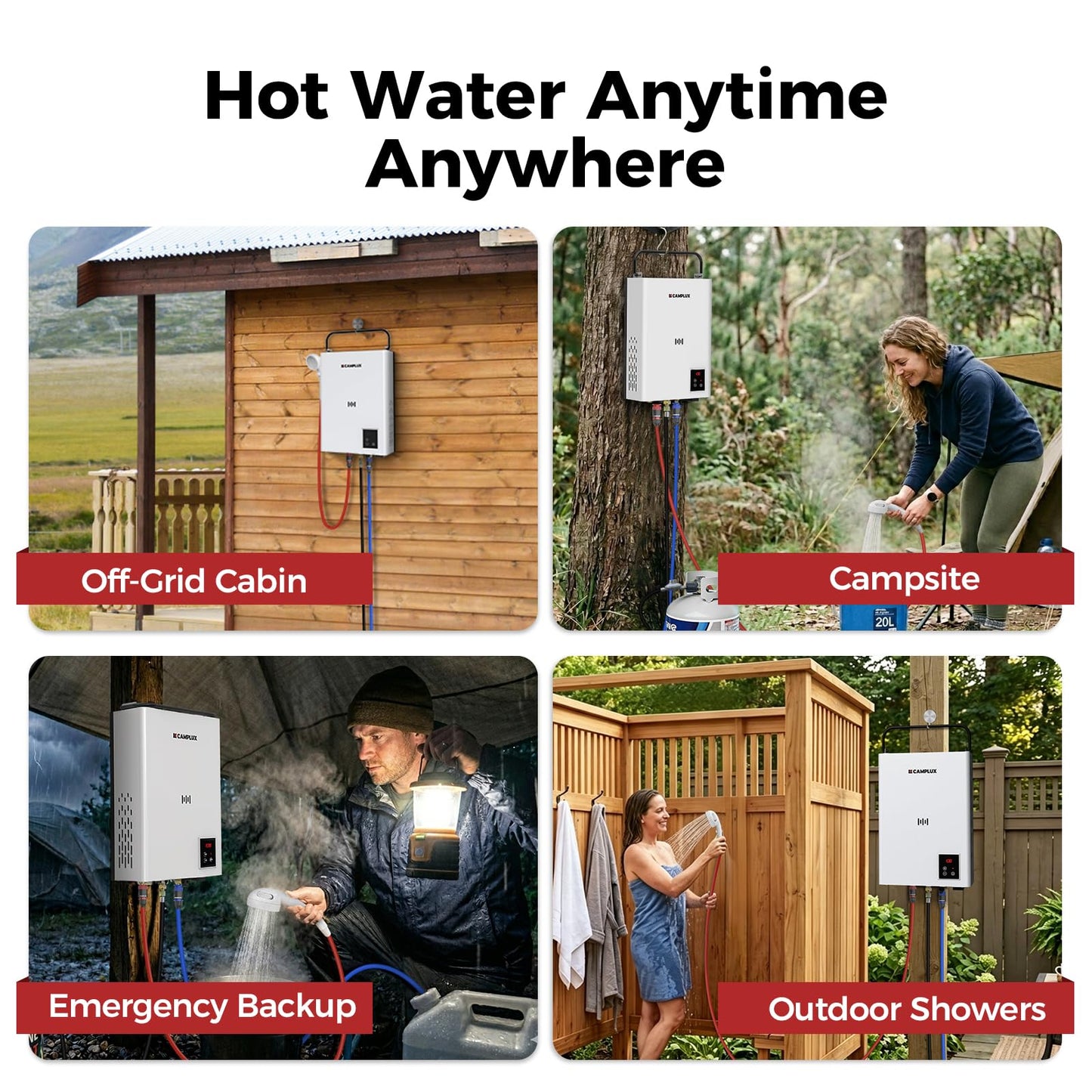 CAMPLUX F10 Ultra, First 2.64 GPM Thermostatic Propane Water Heater, ±1℉ Precision Temperature Control, High Flow 10L Tankless Water Heater Propane for Family Camping, RV, Cabin, Pet Wash