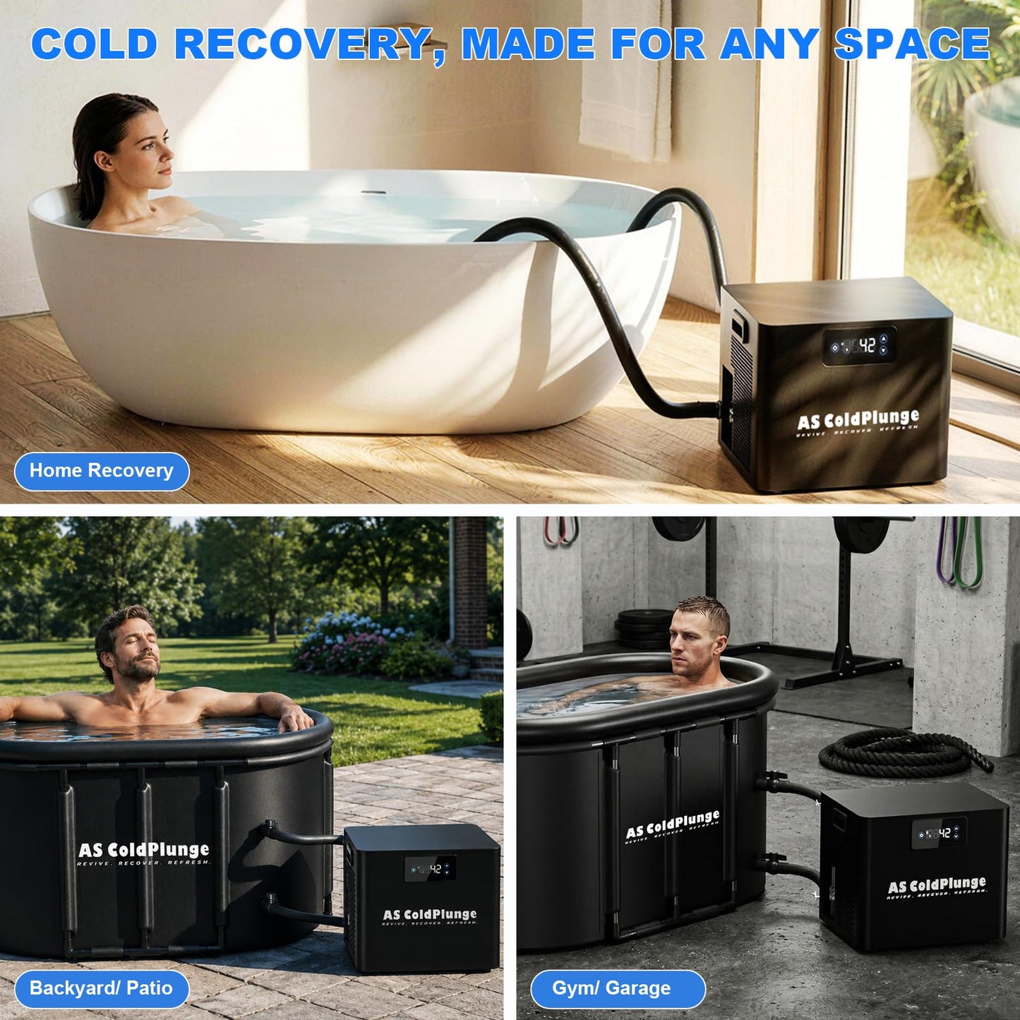 AS ColdPlunge Ice Bath Water Chiller for Cold Plunge Tubs, 1/3 HP Cold Plunge Chiller with Built-in Filter & Pump, Submersible Pump, Insulated Hoses, Ideal for Ice Bath Cold Therapy Recovery 110V