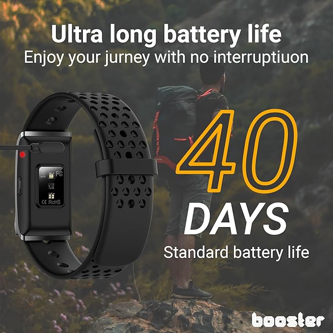 Booster Smart Bracelet, Wearable Activity & Fitness Tracker Band, 24H Sleep Tracker, All-Day Continuous Heart Rate Blood Pressure Stress HRV Monitor, 120+ Sport Modes Smart Wristband, Textile Navy