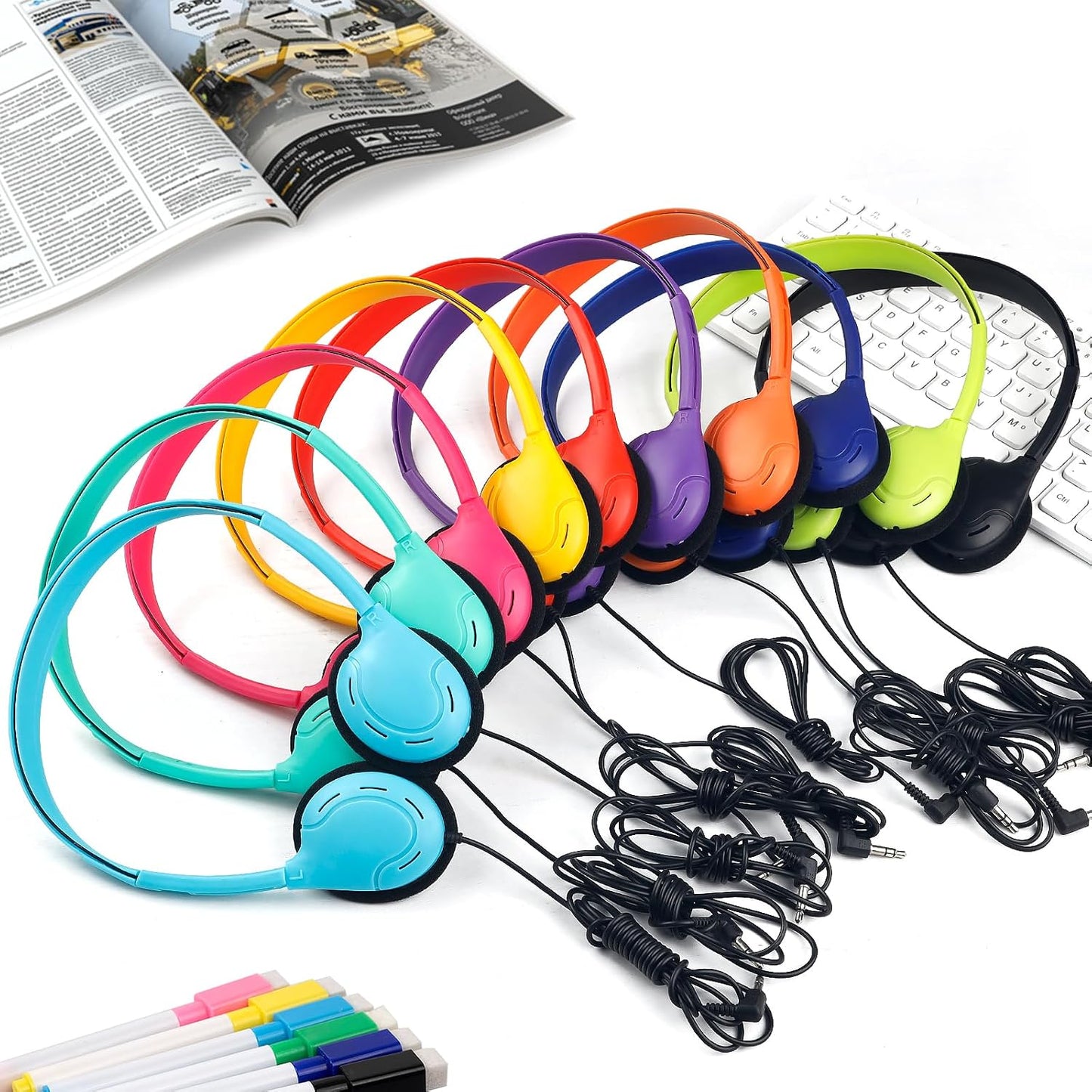 15 Pack 3.5 mm (10 Kids Headphones Bulk for School Classroom Wired Headphones for Kids Students Children Boys Girls