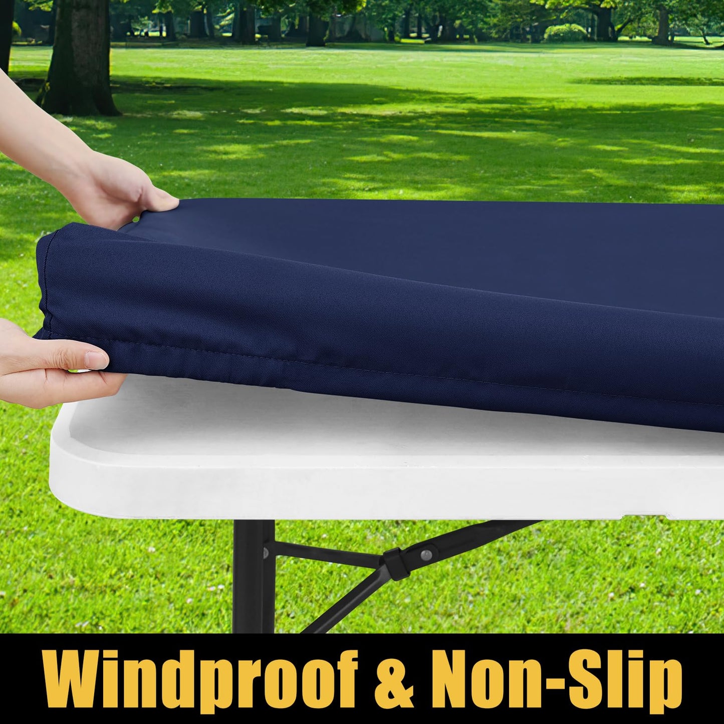 Smiry Rectangle Picnic Table Cloth, Waterproof Elastic Fitted Tablecloths for 6 Foot Tables, Washable Polyester Table Cover for Camping, Indoor and Outdoor (Navy, 30"x72")