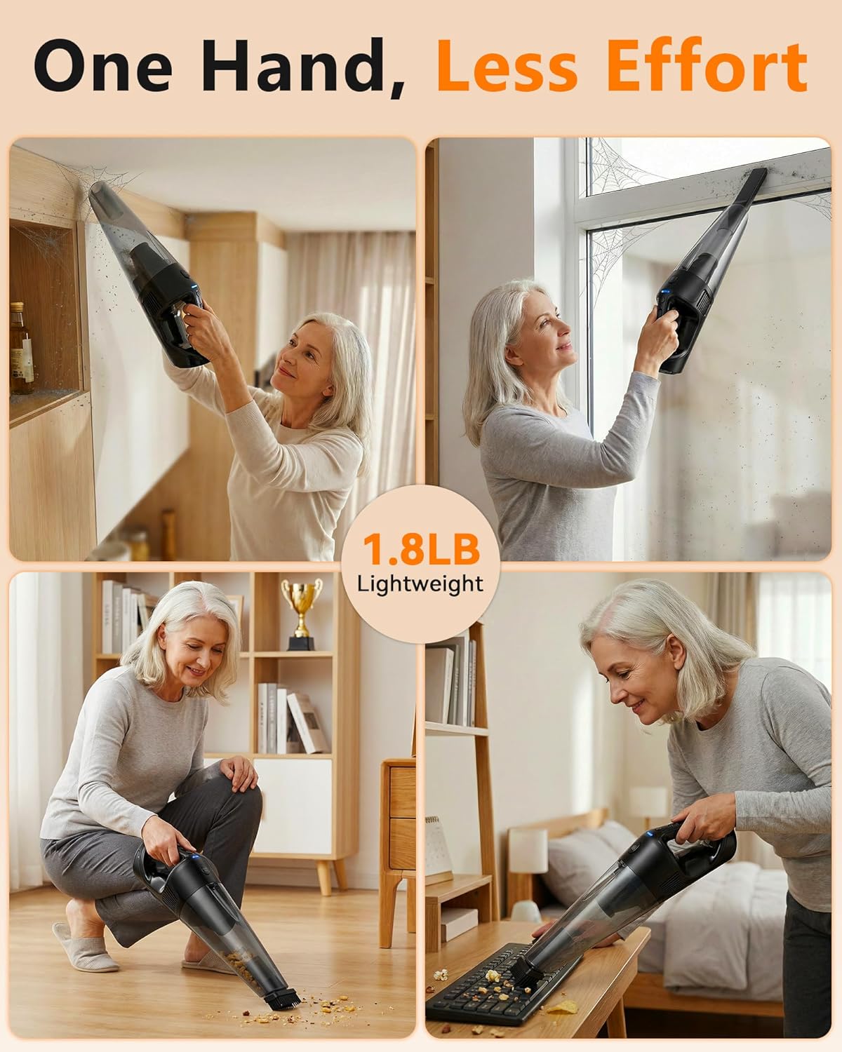 PowerSpeed CleanView Portable Handheld Vacuum - 16000Pa Strong Suction & 1000mL Dust Cup | Cordless LED Vacuum for Quick Home Cleaning