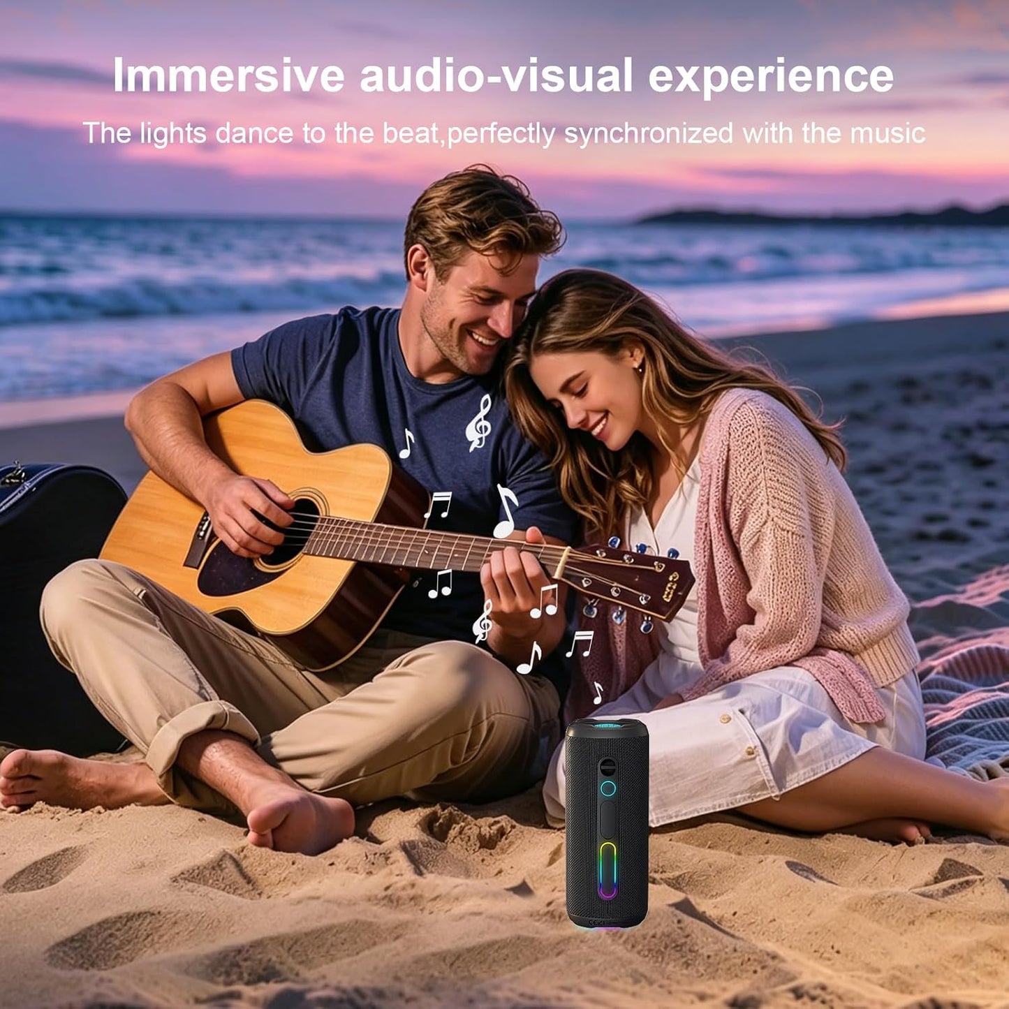 YOLOEMOT 24W IPX7 12H Portable Bluetooth Speaker, Deep Bass, Waterproof, TWS Pairing, RGB Lights, Playtime, Outdoor