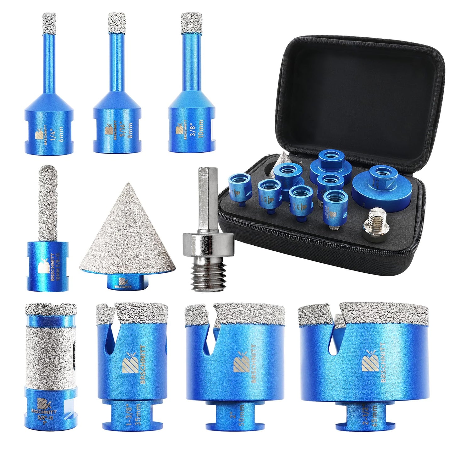 Diamond Core Drill Bit Set - BRSCHNITT 10pcs Tile Hole Saw Kit Diamond for Porcelain Tile Ceramic Marble Granite Drilling,Finger Chamfer Bit