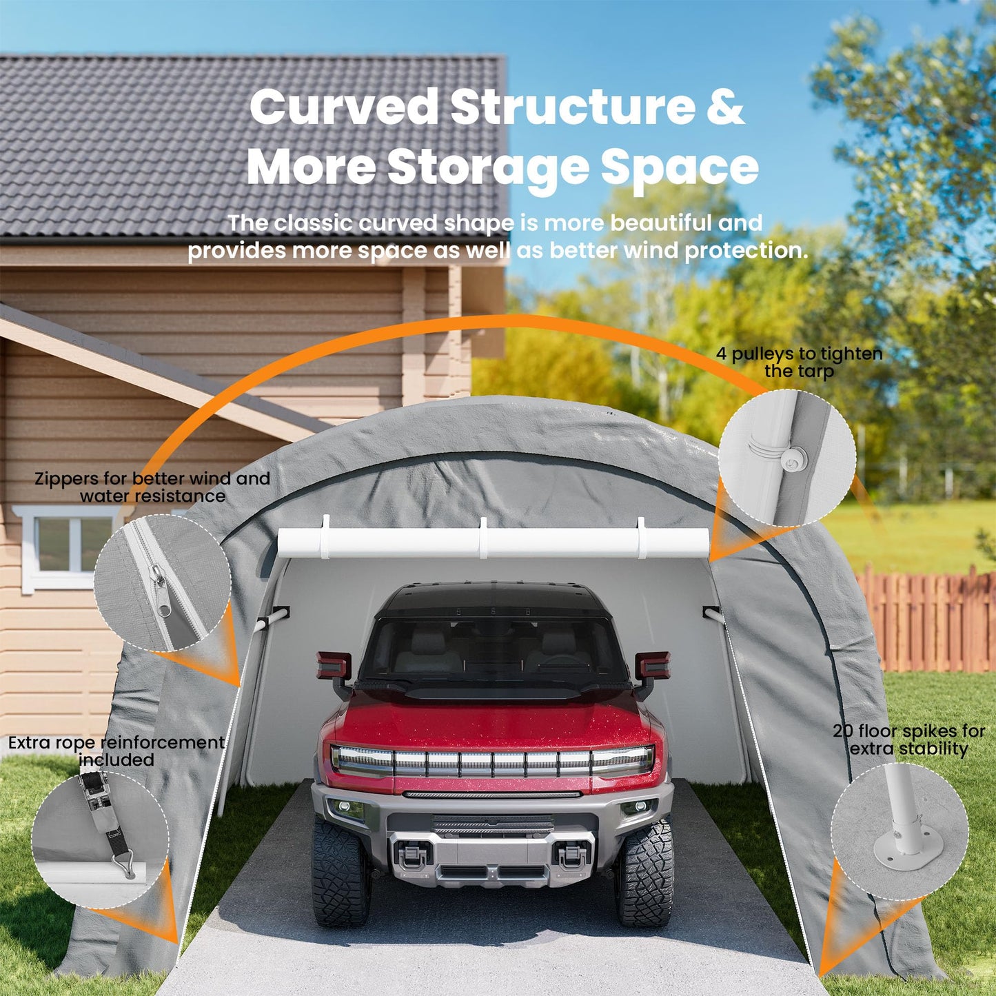 COSIEST 13'×20' Storage Shelter Outdoor Round Carport, Heavy-Duty Garage Canopy with Dual Roll-Up Doors Weatherproof PE Cover, Multi-Purpose Vehicle/Tractor Shed for Backyard/Driveway/Farm(Gray)